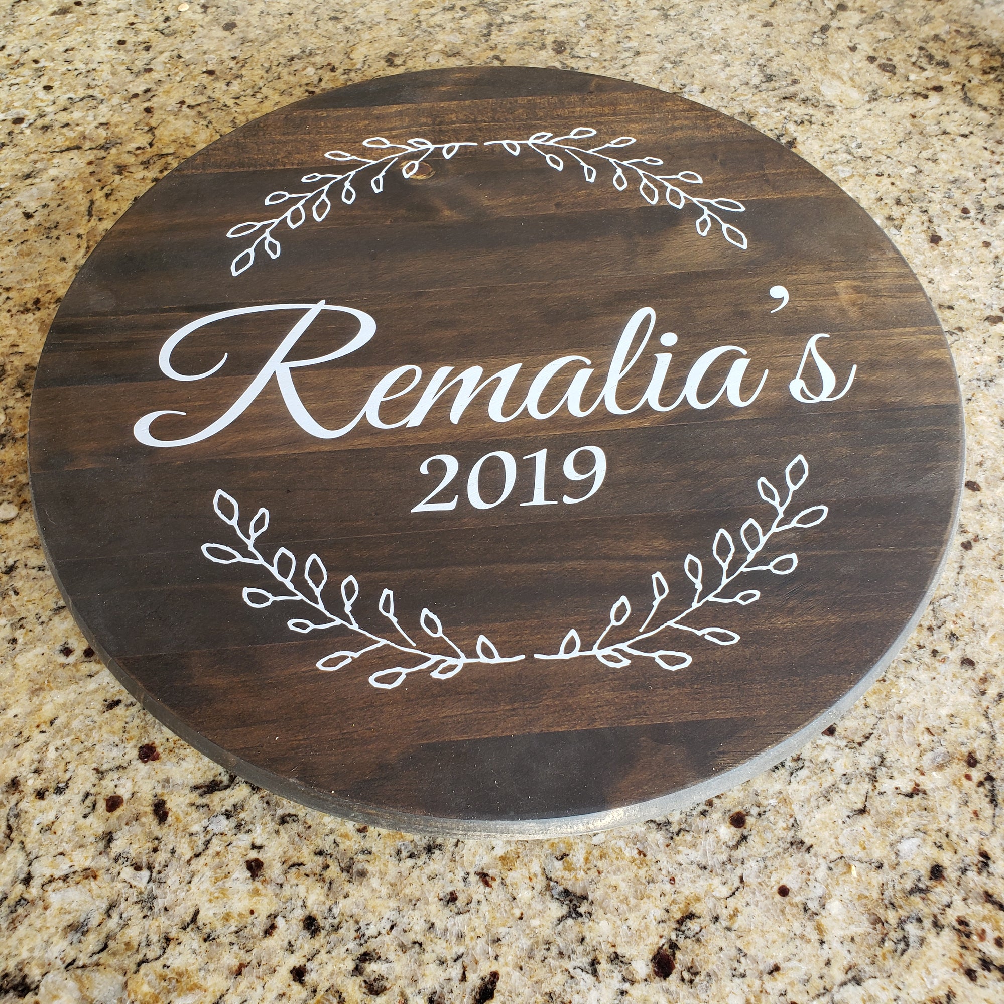 Double Leaf Sprig Personalized Wooden Signage