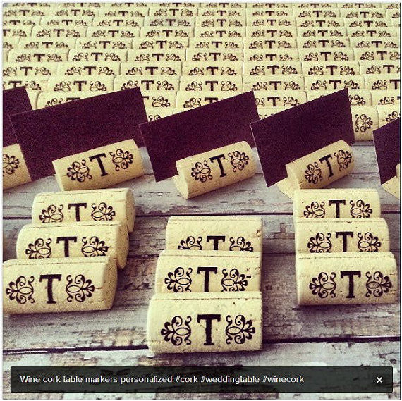 Cork Escort Card Holders Table Markers - Initial between Design - Personalized Gallery - 1