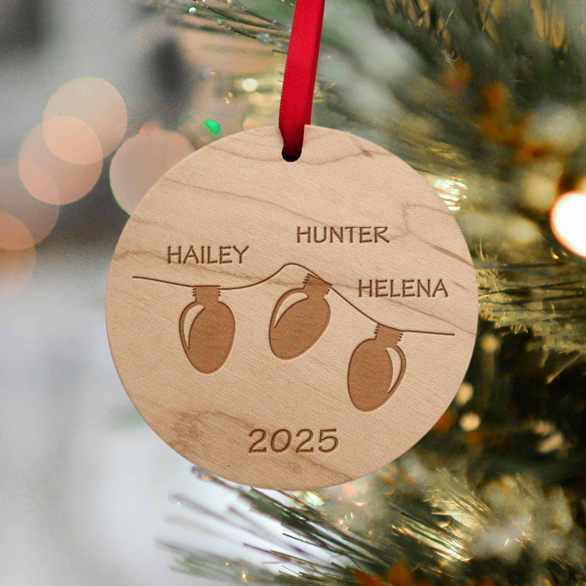 Christmas bulbs engraved wooden ornaments 