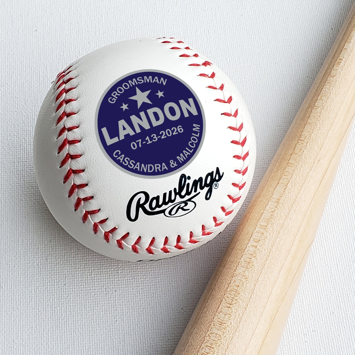 custom baseball gift for groomsman personalized with wedding title, date and names. 