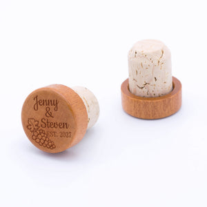 Custom wine stopper engraved with a grape bunch.