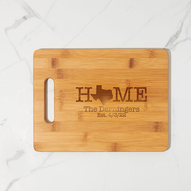 US State Shaped Bamboo Cutting Boards with Engraved Text