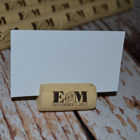 Cork Escort Card Holders Table Markers - Initial between Design - Personalized Gallery - 2
