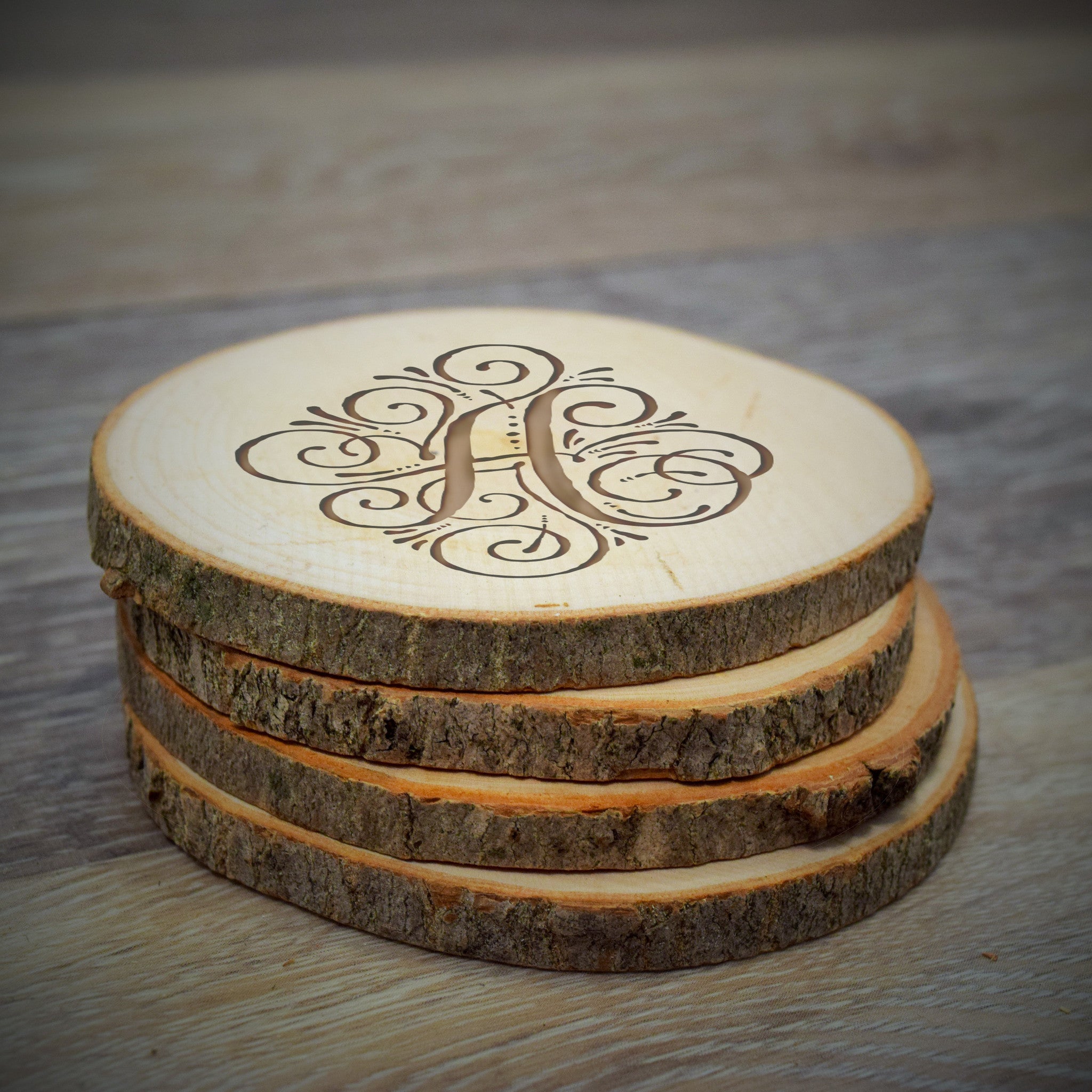 DIY Tutorial: Wood Branch Slice Monogrammed Coasters  Wood burning crafts, Wood  coasters, Monogram coasters